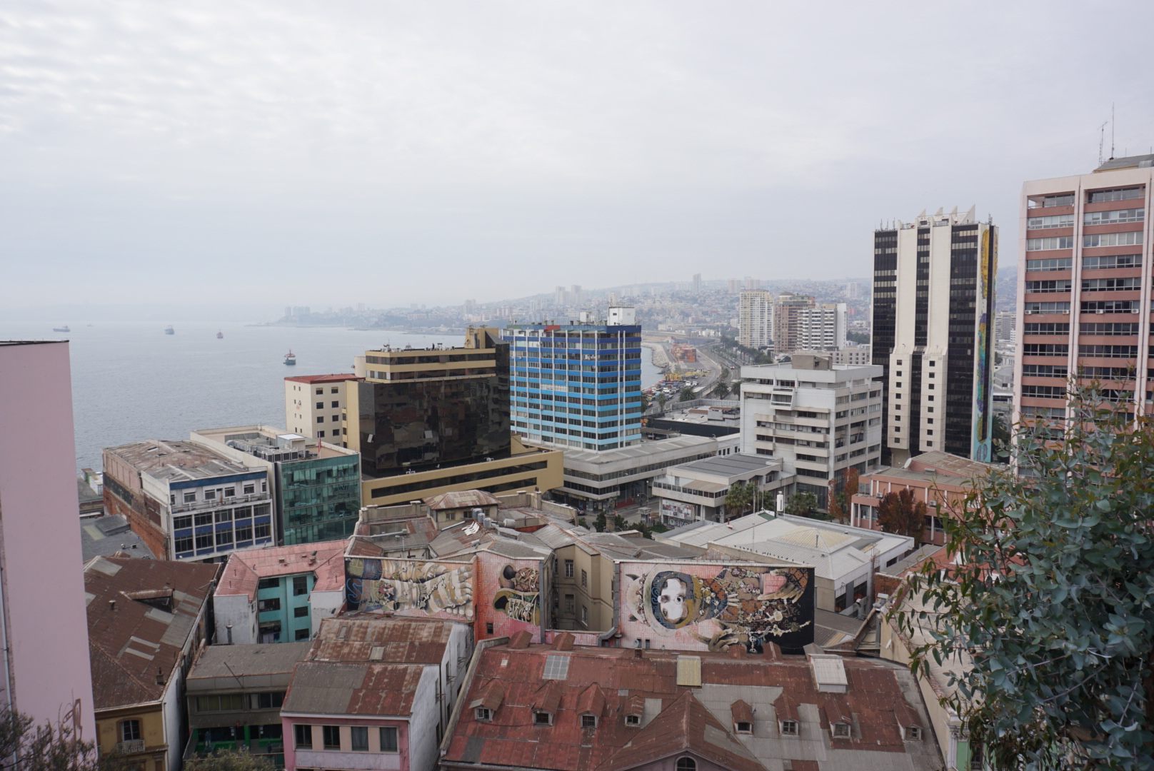 Central Valparaíso and its hills viewed from Paseo Yugoslavo in Chile