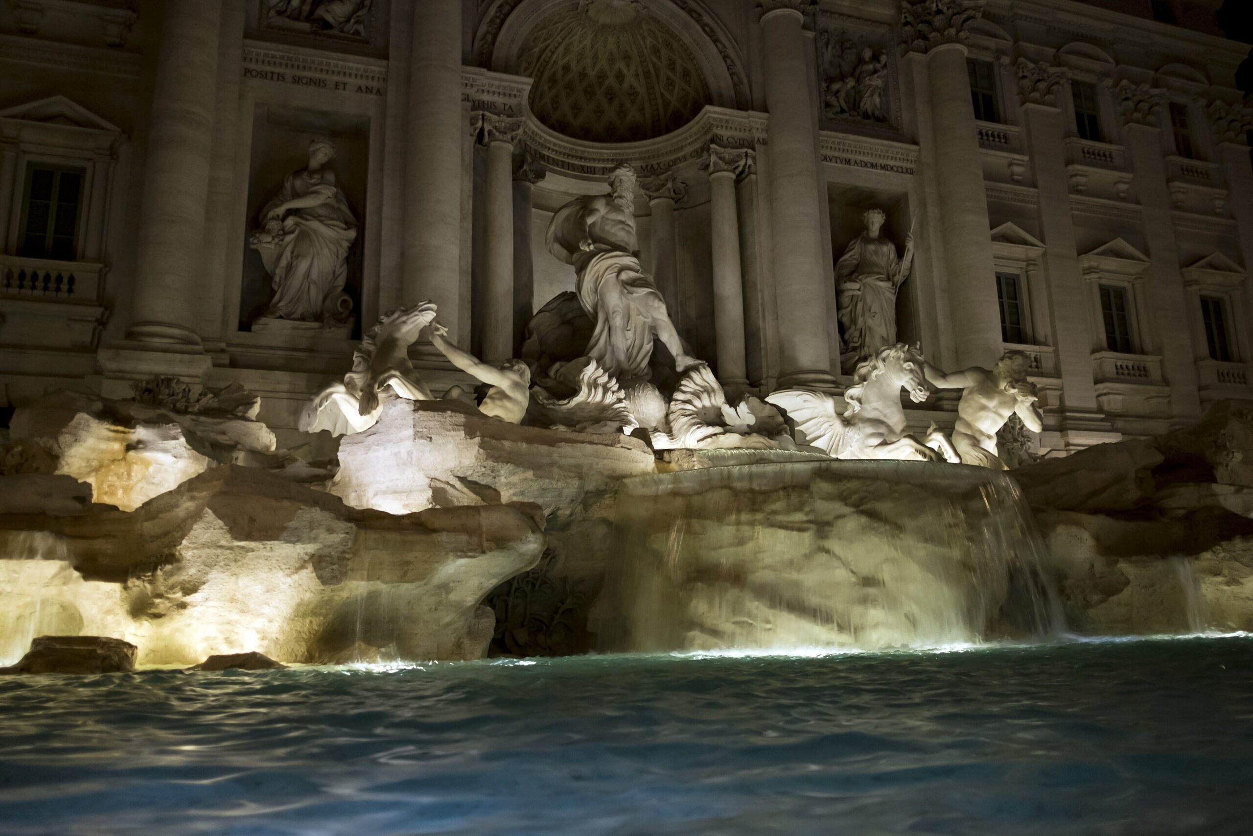 Trevi Fountain illuminated at night in Rome