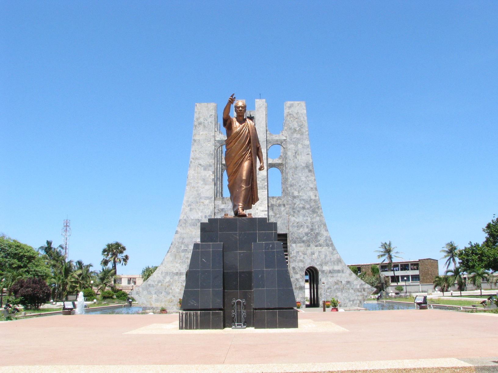 Kwame Nkrumah's bronze statue in front of the mausoleum at his memorial park in Accra, Ghana.